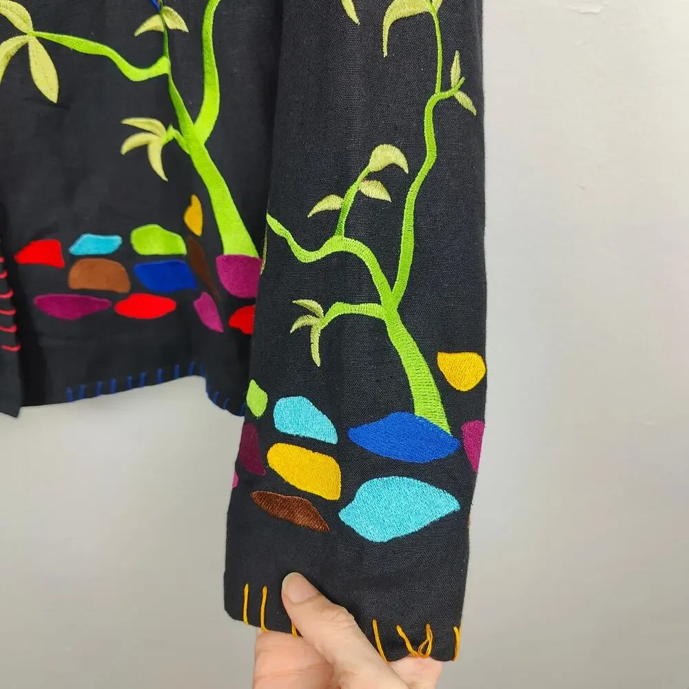 Vintage Drapers & Damons Giraffe Embroidered‎ Cardigan Womens Petite Large Black